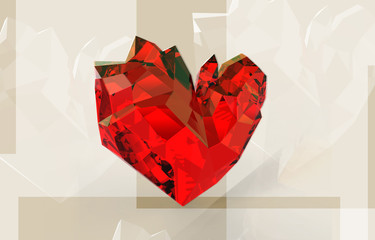 red glass heart 3d render