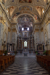Inside of the church dedicated to the saints Fabiano and Sebastiano in old town of Taggia, Liguria, Italy