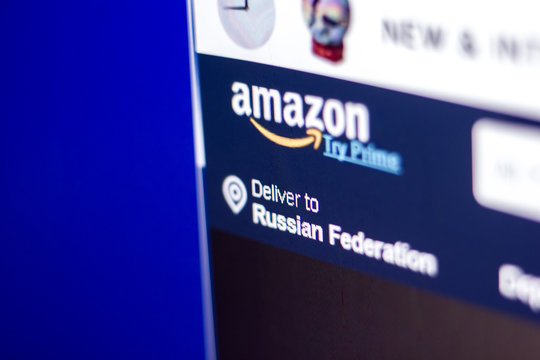 Ryazan, Russia - March 01, 2018 - Front page of Amazon market place on a display of PC, web adress: amazon.com