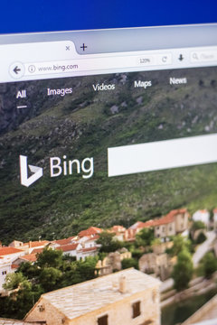 Ryazan, Russia - March 01, 2018 - Homepage of Bing - search engine service on a display of PC, web adress - bing.com