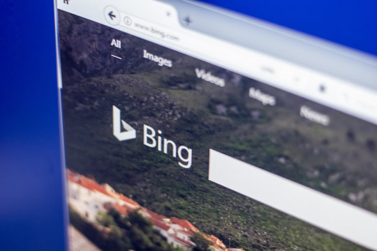 Ryazan, Russia - March 01, 2018 - Homepage of Bing - search engine service on a display of PC, web adress - bing.com
