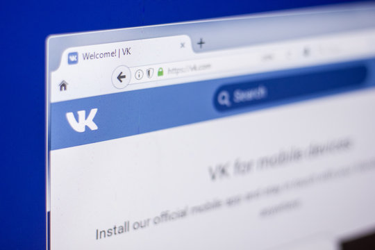 Ryazan, Russia - March 01, 2018 - Homepage of VK - popular russian social service on a display of PC, web adress - vk.com
