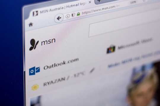 Ryazan, Russia - March 01, 2018 - MSN front page on a display of computer with MSN logo.
