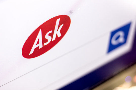 Ryazan, Russia - March 01, 2018 - Logo of Ask service on a homepage - ask.com