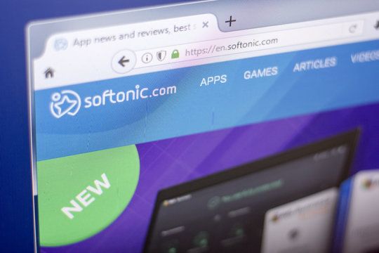 Ryazan, Russia - March 01, 2018 - Homepage of Softonic site on a display of PC
