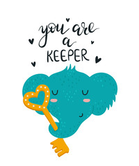 Vector hand drawing poster with cute elephant and lovely slogan for Valentine's day