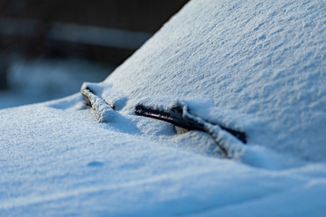 Car wiper brushes in the snow