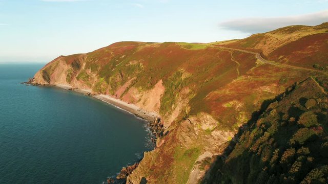 United Kingdom, Devon, Exmoor National Park, Countisbury Hill and Foreland Point with Sillery Sands below