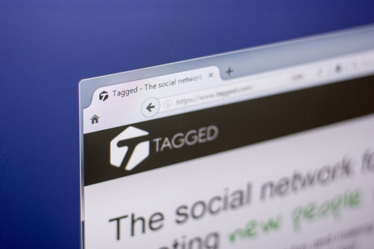 Ryazan, Russia - March 01, 2018 - Home page of Tagged.com website on a display of PC.