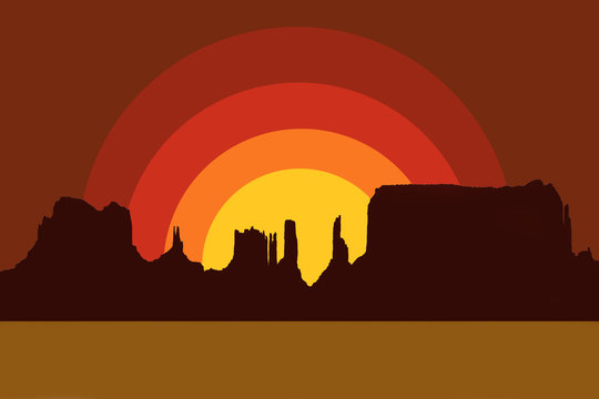 Silhouette of the Monument Valley, isolated