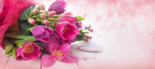 Pink tulips and hearts for mothers day