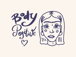  Feminism slogan in vintage style. Girl power and body positive concept. Motivational Quote. Women s rights. Lettering phrase. Sticker for posters and cards. Doodle icon. Hand drawn sketch.