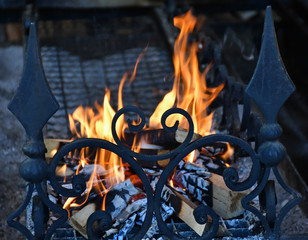 Fire in the fireplace outdoor