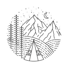 Indian Camp Nature Mountain Graphic Illustration Vector Art T-shirt Design © Quilimo