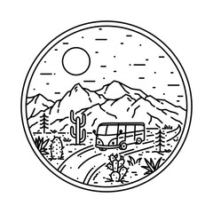 Van Desert Mountain Nature Graphic Illustration Vector Art T-shirt Design