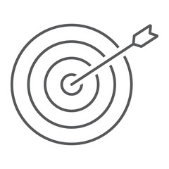 Target thin line icon, business and dartboard, success sign, vector graphics, a linear pattern on a white background, eps 10.