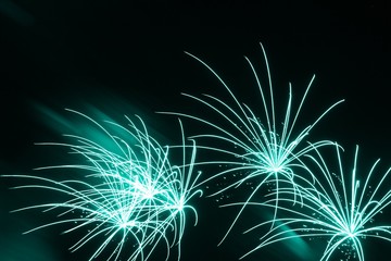 Luxury fireworks event sky show beautiful fine turquoise stars. Premium entertainment magic star...
