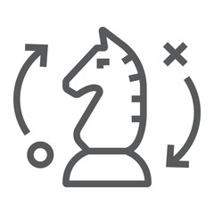 Strategy line icon, business and chess, chess horse sign, vector graphics, a linear pattern on a white background, eps 10.