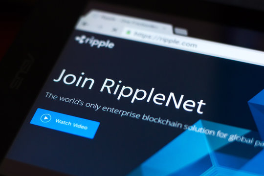 Ryazan, Russia - March 29, 2018 - Homepage of Ripple cryptocurrency website - ripple.com on a display of PC.