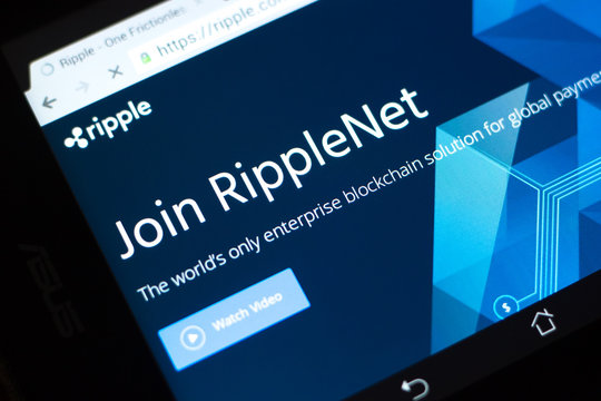 Ryazan, Russia - March 29, 2018 - Homepage of Ripple cryptocurrency website - ripple.com on a display of PC.