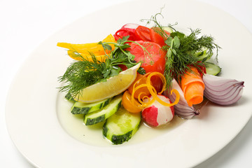 fresh salad with smoked salmon and vegetables