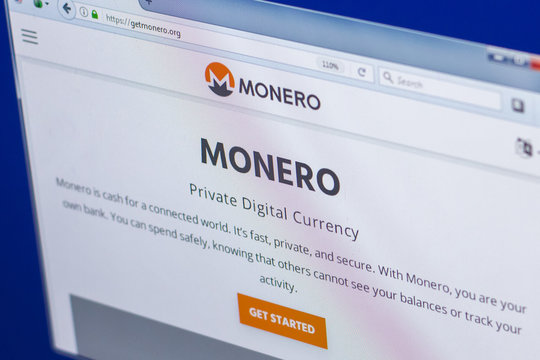 Ryazan, Russia - March 29, 2018 - Homepage of Monero cryptocurrency on PC display, web adress - getmonero.org.