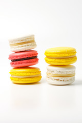 colorful macaroons on white background
