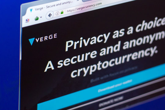 Ryazan, Russia - March 29, 2018 - Homepage of Verge cryptocurrency on PC display, web address - vergecurrency.com
