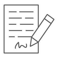 Signing contract thin line icon, business and agreement, form sign, vector graphics, a linear pattern on a white background, eps 10.