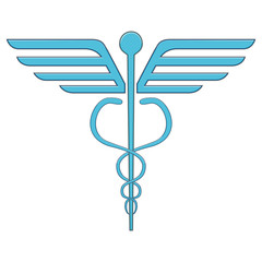 Light blue caduceus shape vector on isolated white background. Hand-drawn illustration.