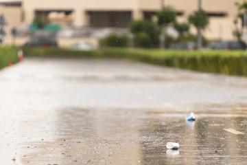 Dirty wet road after heavy rain