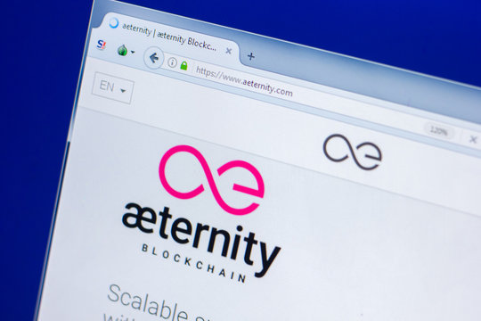 Ryazan, Russia - March 29, 2018 - Homepage of Aeternity cryptocurrency on the PC display, web address - aeternity.com.