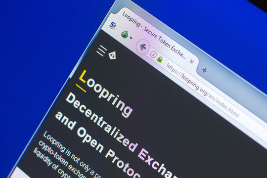 Ryazan, Russia - March 29, 2018 - Homepage of Lupring crypto currency on a PC loopring.org.