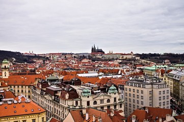 Naklejka na ściany i meble Cityscape of Prague: panoramic view of the roofs of the city (Prague, Czech Republic, Europe)
