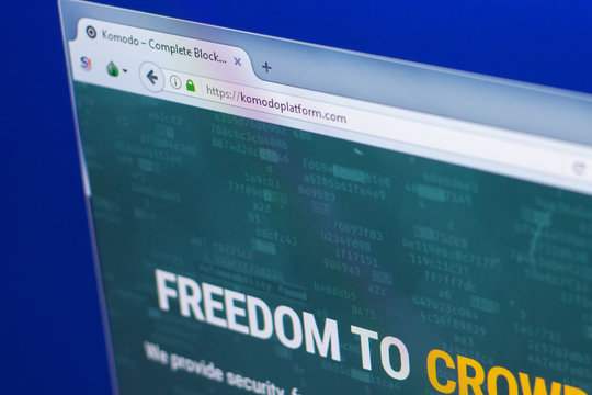 Ryazan, Russia - March 29, 2018 - Homepage of Komodo crypto currency on the PC display, address - komodoplatform.com.