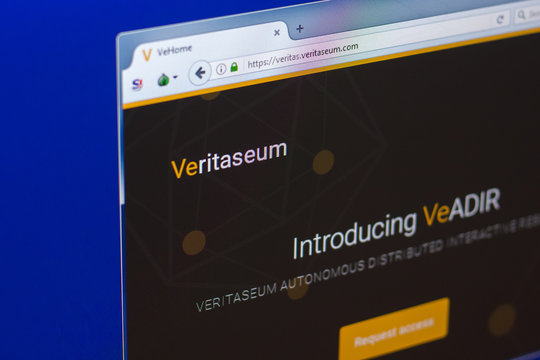 Ryazan, Russia - March 29, 2018 - Homepage of Veritaseum cryptocurrency, web address - veritas.veritaseum.com.