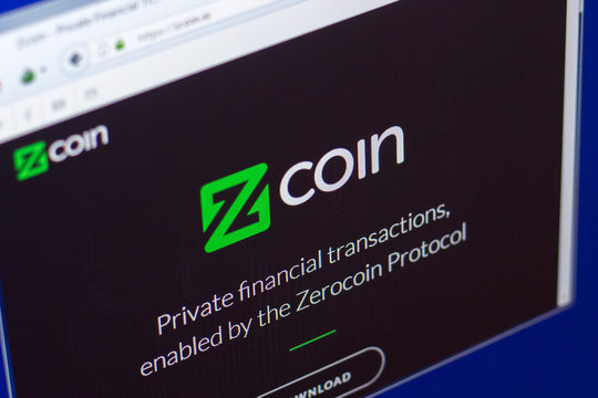 Ryazan, Russia - March 29, 2018 - Homepage of Zcoin crypto currency on the PC display, web address - zcoin.io