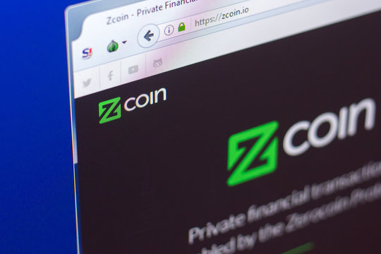 Ryazan, Russia - March 29, 2018 - Homepage of Zcoin crypto currency on the PC display, web address - zcoin.io