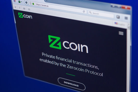 Ryazan, Russia - March 29, 2018 - Homepage of Zcoin crypto currency on the PC display, web address - zcoin.io
