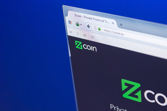 Ryazan, Russia - March 29, 2018 - Homepage of Zcoin crypto currency on the PC display, web address - zcoin.io