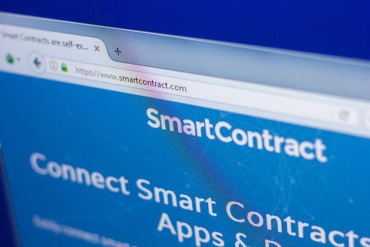 Ryazan, Russia - March 29, 2018 - Homepage of Smart Contract crypto currency on the PC, web - smartcontract.com