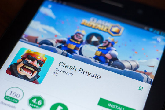 Ryazan, Russia - March 21, 2018 - Clash Royale mobile app on the display of tablet PC.