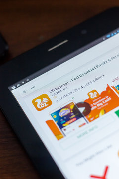 Ryazan, Russia - March 21, 2018 - UC Browser Icon In The List Of Mobile Apps.