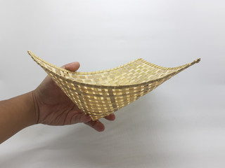 Traditional Ethnic Artistic Brown Wooden Handmade Bamboo Rattan Basket Container Tray for Home...