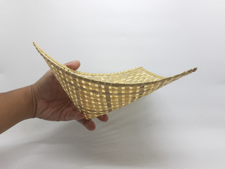 Traditional Ethnic Artistic Brown Wooden Handmade Bamboo Rattan Basket Container Tray for Home...