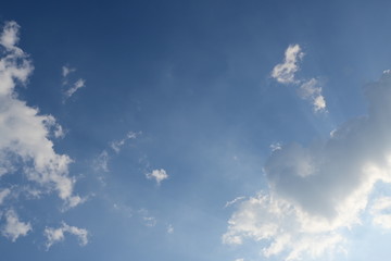 fluffy cloud above blue sky with sunlight in the morning