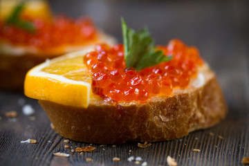Red caviar sandwich with butter.