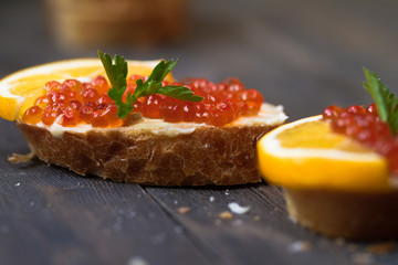 Red caviar sandwich with butter.