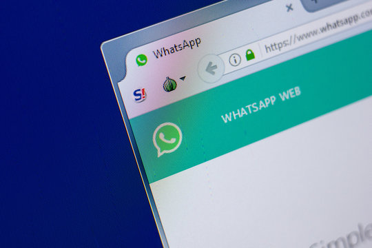 Ryazan, Russia - April 16, 2018 - Homepage of WhatsApp website on the display of PC, url - whatsapp.com.