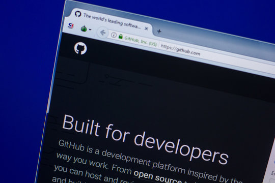 Ryazan, Russia - April 16, 2018 - Homepage of GitHub website on the display of PC, url - github.com.